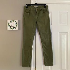 Zara Trafaluc Olive Green Skinny Jeans Size 6 Zipper Fly Colored Denim Low Rise